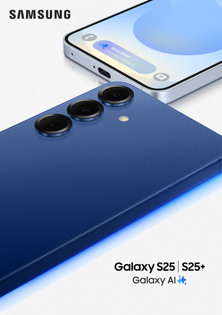 Beauty shot of Samsung Galaxy S25 and S25+ phones with Galaxy AI capabilities.